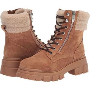 Marc Fisher Aboli Brown Suede Faux Fur Combat Ankle Boots Women’s Size 9.5